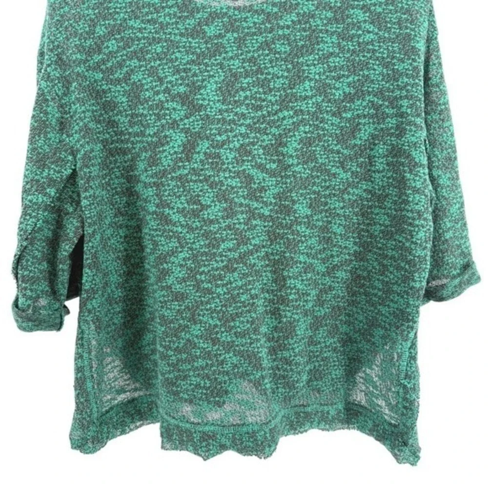 Umgee Green Black Knit Top Womens XL Pre-Owned 3/4‎ Sleeve Pullover Frayed Hem